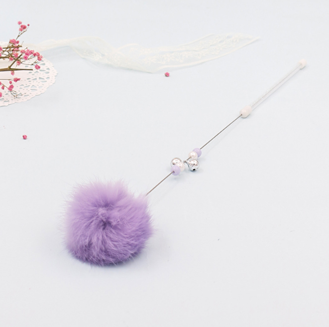 Playful Bell Cat Teaser with Rabbit Fur