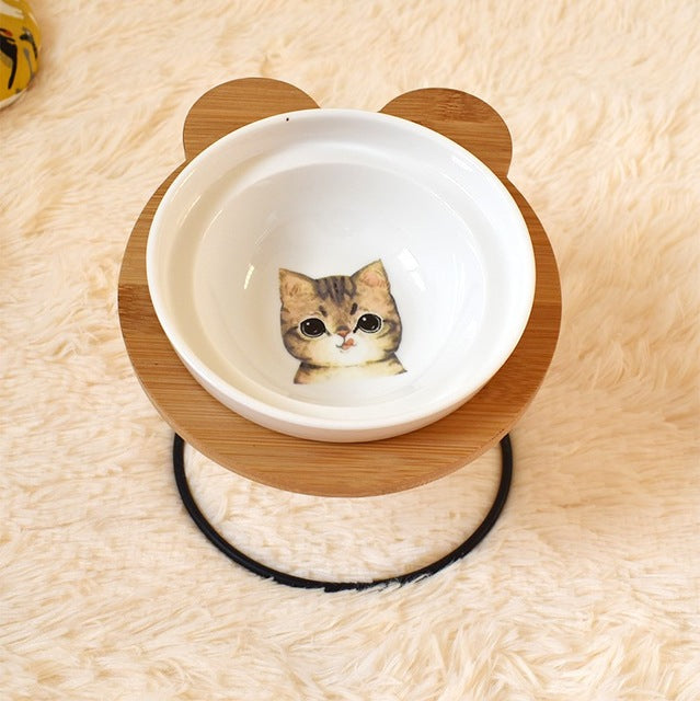 Elevated Cat Bowl Stand with Spine Protection Design