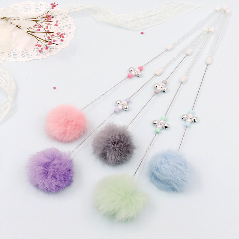 Playful Bell Cat Teaser with Rabbit Fur