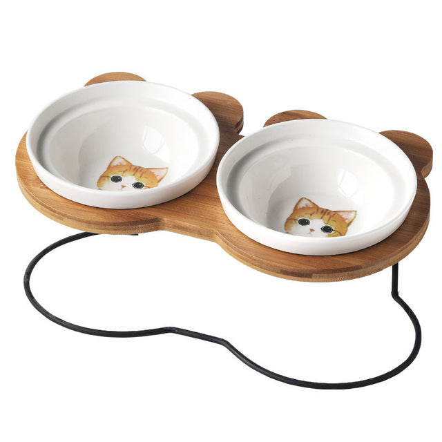 Elevated Cat Bowl Stand with Spine Protection Design